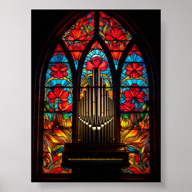 Gotische rote Mohn-Kirchen-Orgel Buntglas A Poster (Vorne)