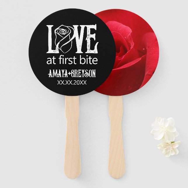 Gotische Rote Rose Liebe bei First Bite Wedding Fächer (Vorne und Hinten)