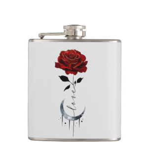 Gotische Rote Rose und Crescent Moon mit Liebe Flachmann