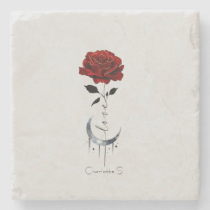 Gotische Rote Rose und Crescent Moon mit Liebe Steinuntersetzer