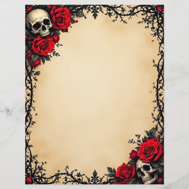 Gotische Rote Rose und Skulls Briefbogen (Vorderseite)