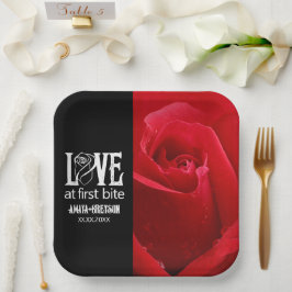 Gotische Rote Rosen Liebe bei First Bite Wedding Pappteller