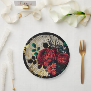 Gotische Rote Rosen Pappteller