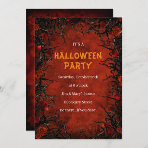 Gotische Rote Rosen Schwarze Weinberge Halloween-P Einladung