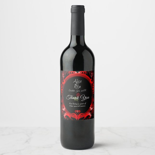 Gotische Rote Rosen und Black Wine Bottle Label Weinetikett (Vorderseite)