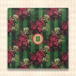 Gotische Rote Rosen und Streifen mit Anfangsbuchst Glasuntersetzer