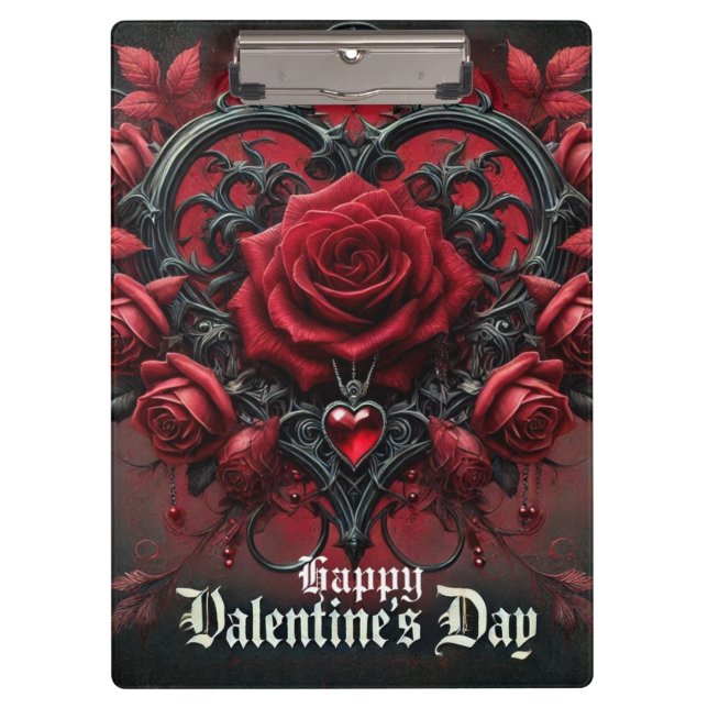 Gotische rote Rosen Valentinstag Klemmbrett (Vorderseite)