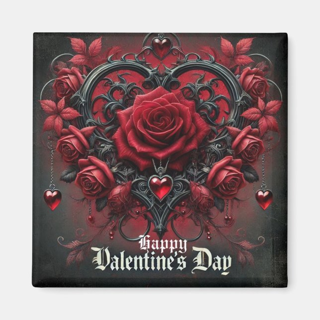 Gotische rote Rosen Valentinstag Magnet (Vorne)