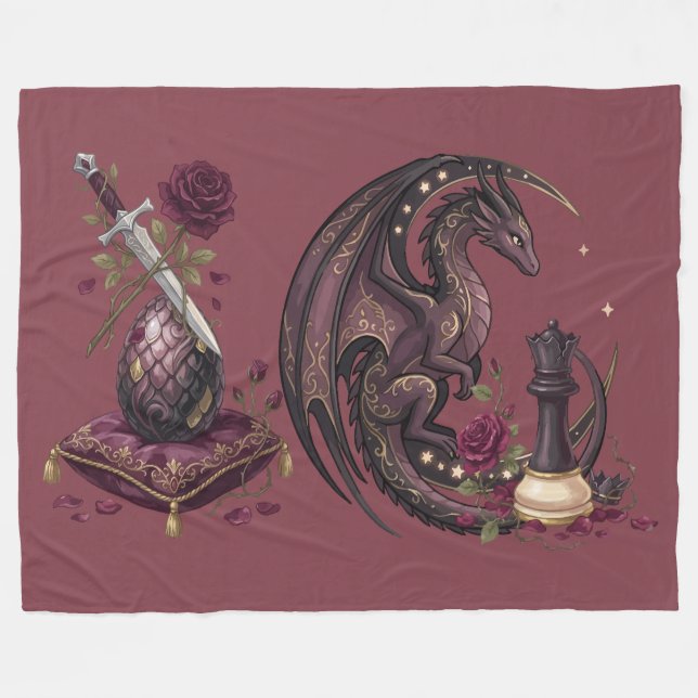 Gotische Schachmattstellung Drache  Fleecedecke (Vorderseite (Horizontal))