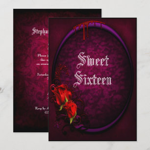 Gotische Schädel, Blut u. Rosen-Bonbon 16 Einladung