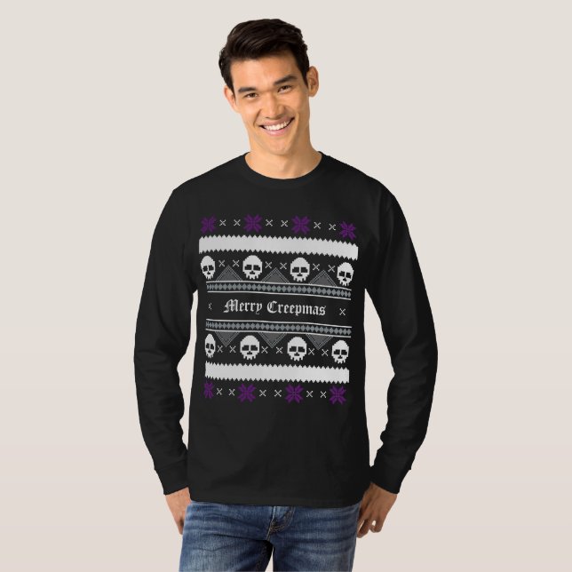 Gotische Schädel-hässliche Weihnachtsstrickjacke T-Shirt (Vorne ganz)