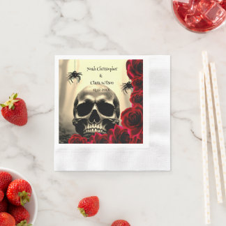 Gotische Schädel-Schwarze-Rote-Rosen-Hochzeit Hall Serviette