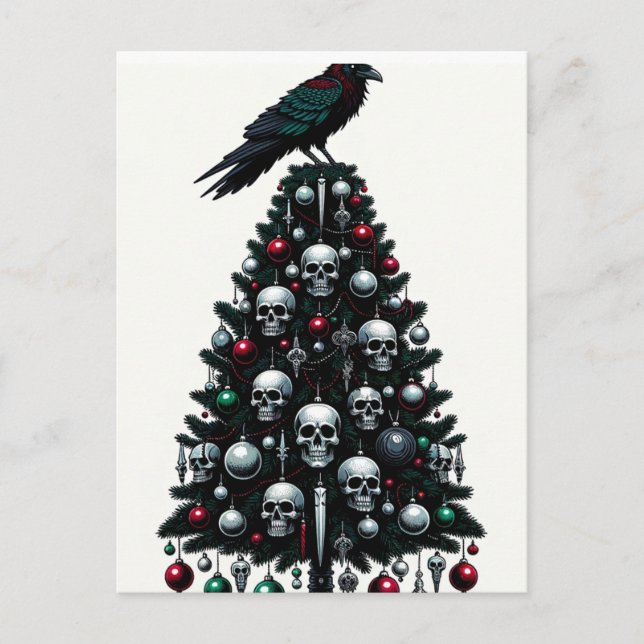 Gotische Schädel und ravener Weihnachtsbaum Postkarte (Vorderseite)