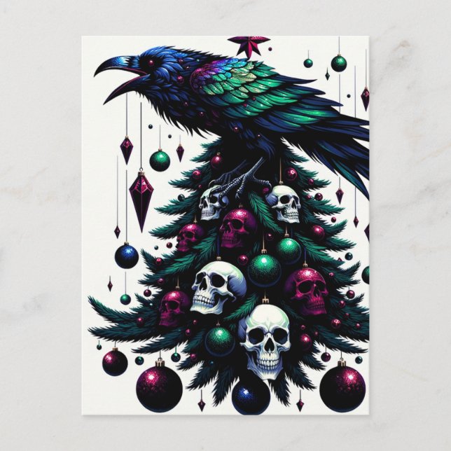 Gotische Schädel und Ravens Weihnachtsbaum Postkarte (Vorderseite)