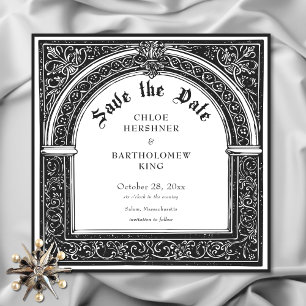 Gotische Schwarz-Weiß-Medieval-Bis-zu-Tod-Hochzeit Save The Date