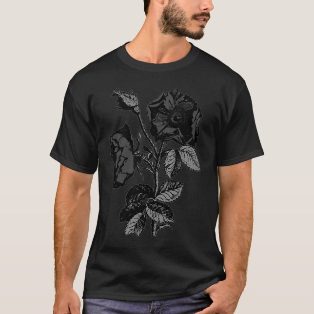 Gotische schwarze antike Rose T-Shirt (Vorderseite)