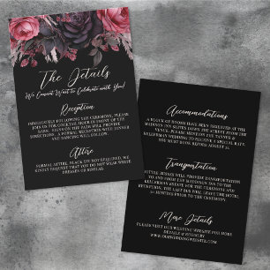 Gotische schwarze Blumen-Hochzeits-Details Unterkü Begleitkarte
