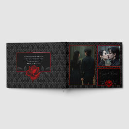 Gotische schwarze Damast-Rosen-Hochzeit Gästebuch