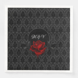Gotische schwarze Damast-Rosen-Hochzeit Serviette