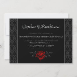 Gotische schwarze Damast-Rosen-Hochzeitseinladung Einladung