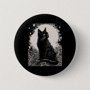 Gotische Schwarze Katze im Garten Pflanze Blume He Button