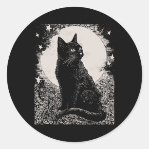 Gotische Schwarze Katze im Garten Pflanze Blume He Runder Aufkleber