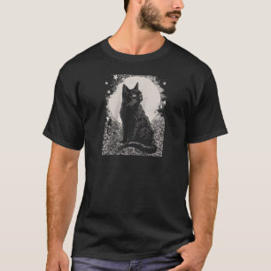 Gotische Schwarze Katze in Garden Pflanze Blume Ro T-Shirt