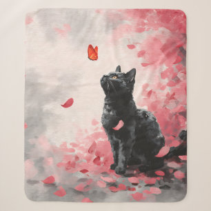 Gotische schwarze Katze mit karmesinrotem Schmette Sherpadecke