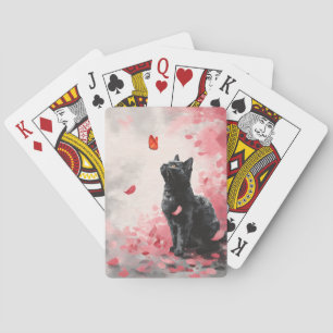 Gotische schwarze Katze mit karmesinrotem Schmette Spielkarten