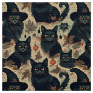 Gotische schwarze Katzen in Hexenhutmuster Stoff