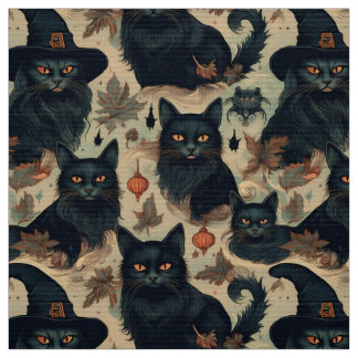 Gotische schwarze Katzen in Hexenhutmuster Stoff