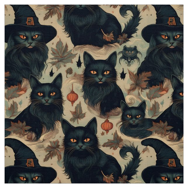 Gotische schwarze Katzen in Hexenhutmuster Stoff (Muster)