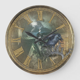 Gotische schwarze Krähe Große Wanduhr
