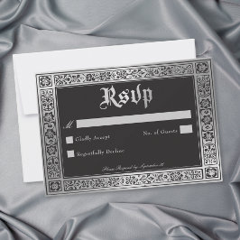 Gotische schwarze silberne mittelalterliche Hochze RSVP Karte