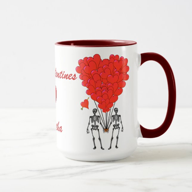 Gotische Skelette und Liebe Herzstück Valentine Tasse (Rechts)