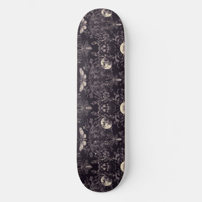 Gotische Skull Moths und Moon Skateboard (Vorderseite)