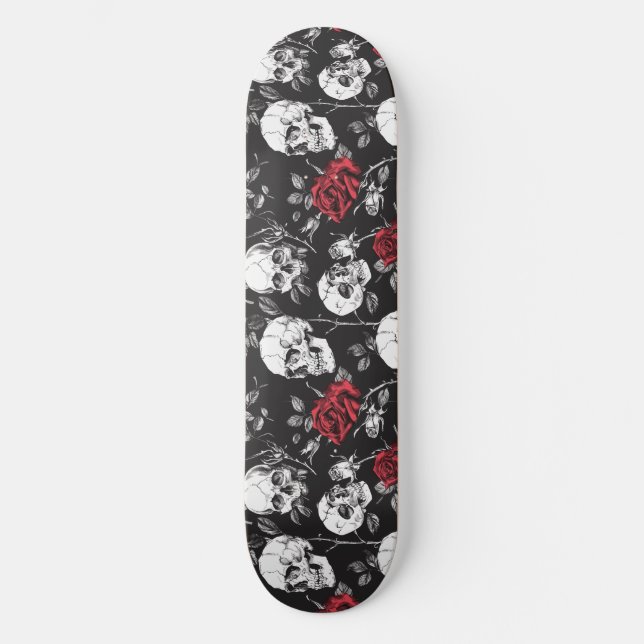 Gotische Skulls und Rose Skateboard (Vorderseite)