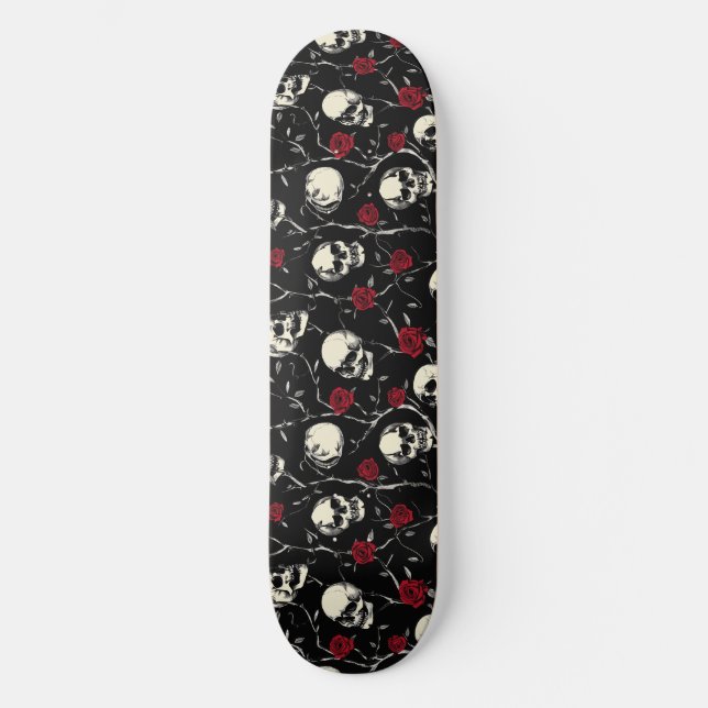 Gotische Skulls und Rose Skateboard (Vorderseite)