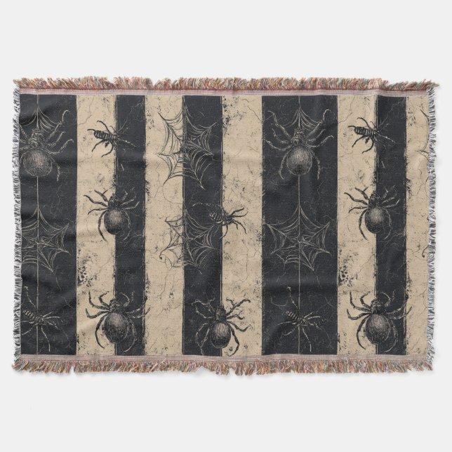 Gotische Spinne und gestreiftes Halloween-Muster Decke (Vorderseite)