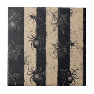 Gotische Spinne und gestreiftes Halloween-Muster Fliese