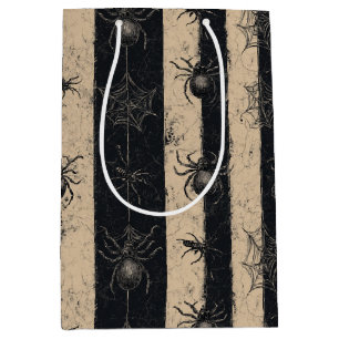 Gotische Spinne und gestreiftes Halloween-Muster Mittlere Geschenktüte