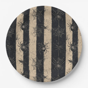 Gotische Spinne und gestreiftes Halloween-Muster Pappteller