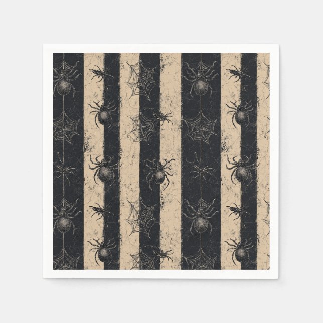 Gotische Spinne und gestreiftes Halloween-Muster Serviette (Vorderseite)