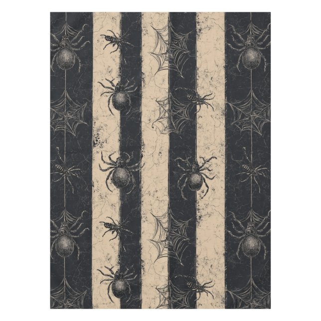 Gotische Spinne und gestreiftes Halloween-Muster Tischdecke (Vorderseite)