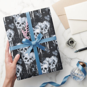 Gotische Spooky Skulls mit Herz Geschenkpapier