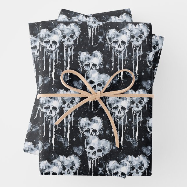 Gotische Spooky Skulls mit Herz Geschenkpapier Set (Beispiel)