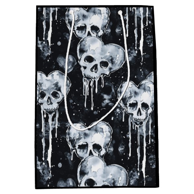 Gotische Spooky Skulls mit Herz Mittlere Geschenktüte (Vorderseite)