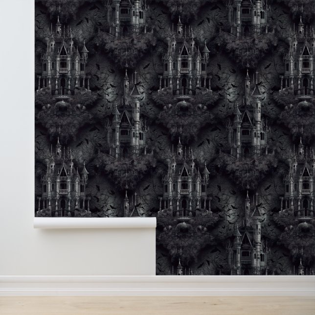 Gotische Spuk Häuser und Fledermäuse Halloween Tapete (Anwendung)