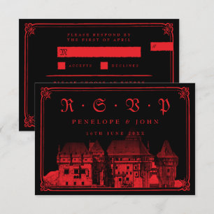 Gotische Vampirburg-Schwarze-Rote-Entrée-Hochzeit RSVP Karte