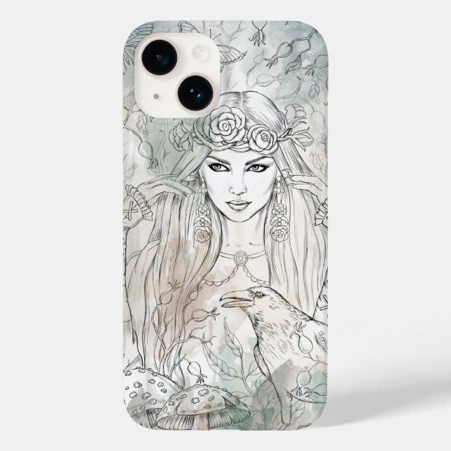 Gotische Viktorianische Schönheitshexe mit Rabe Case-Mate iPhone Hülle (Rückseite)